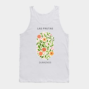 Las Frutas: Duraznos - Fruit and flower market poster with peaches, blossoms, and leaves Tank Top